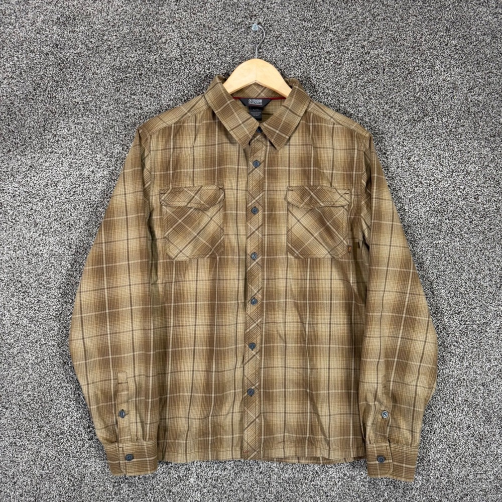 Outdoor Research Tangent II Flannel Shirt Mens XL Brown Plaid Wool Blend Pockets